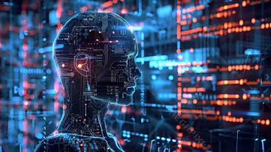 Abstract dark artwork of interlocking human and machine forms, symbolizing the balance of trust between people and artificial intelligence
